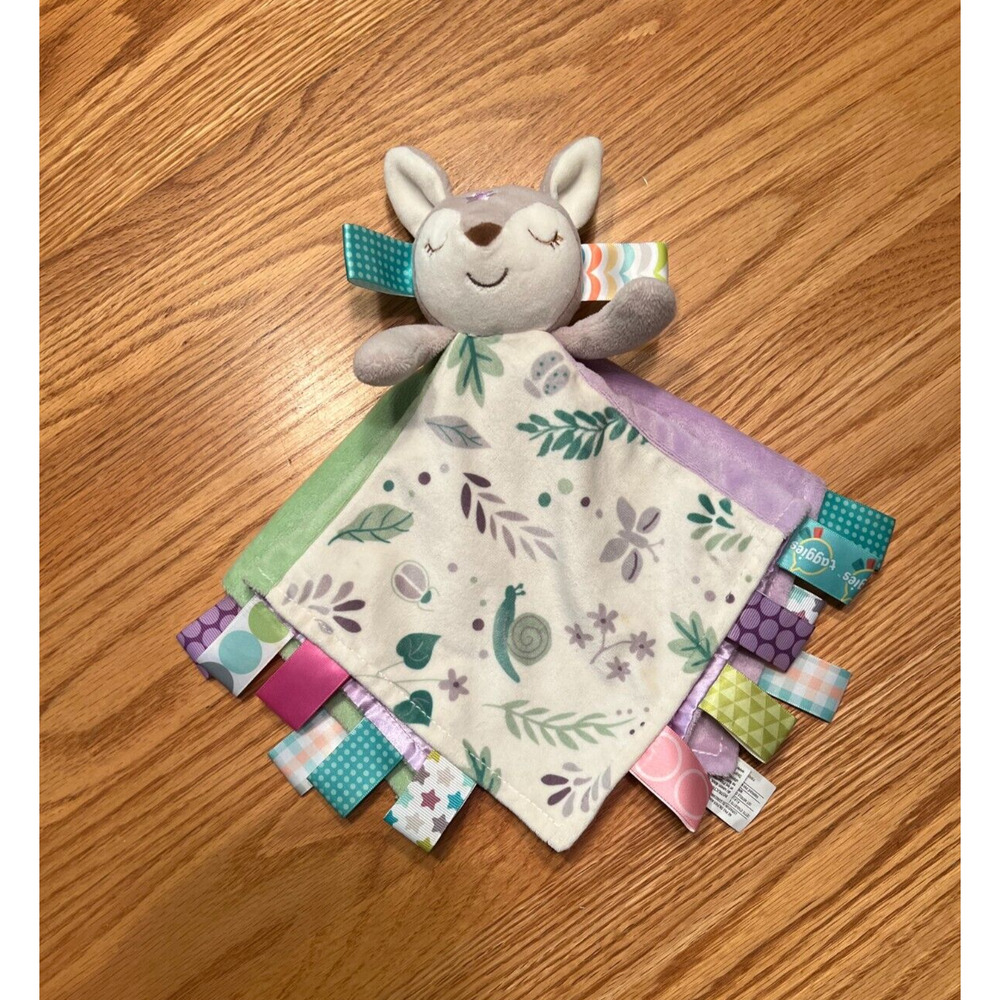 Taggies Mary Meyer Flora Fawn‎ Purple Green Floral Lovey Plush Deer 13” Square